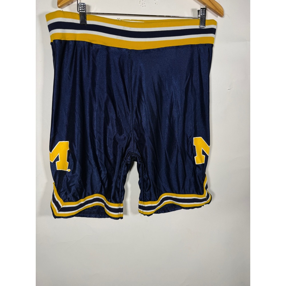 Vintage DeLONG Michigan Wolverines Basketball Shorts Navy Blue Yellow XLONG 36